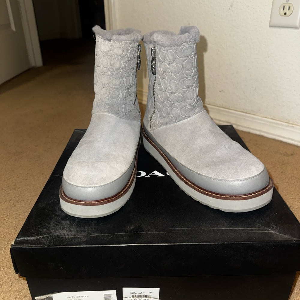 Coach Isa Monogram Suede Faux Fur Lined Boot. - Picture 6 of 7